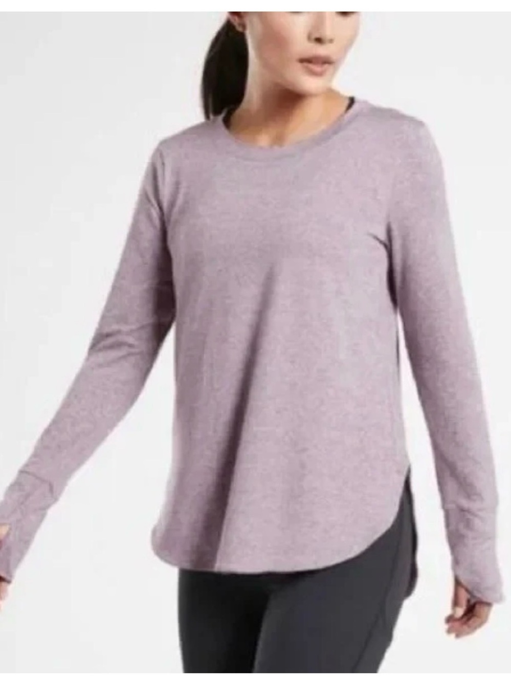 Athleta Long Sleeve Tee in Heathered Lavender thumb holes - Large
